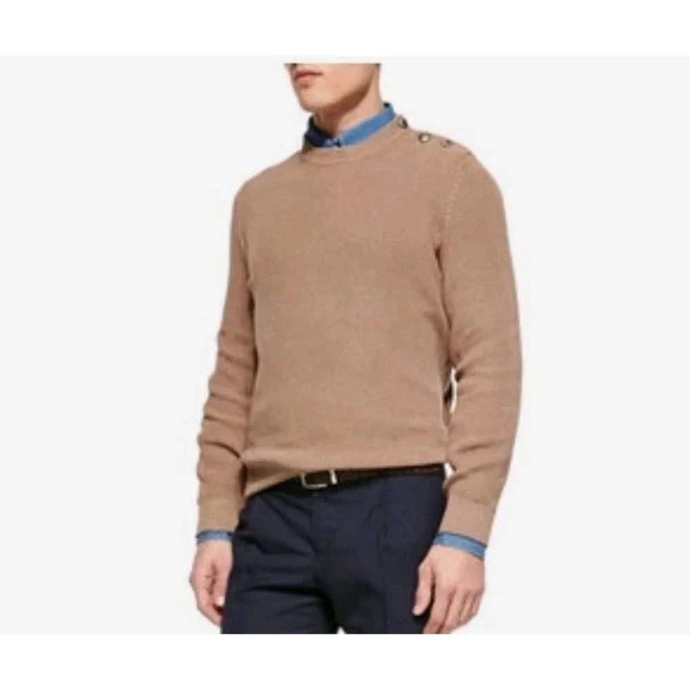 Brunello Cucinelli Ribbed Knit Sweater Mens IT 54 US 44 XL Brown Crested Buttons